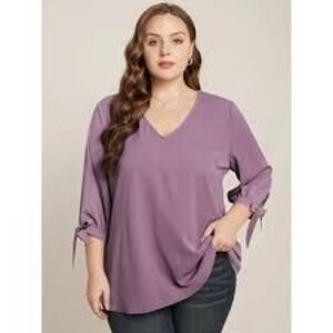 NEW Bloomchic Purple/Mauve V Neck Blouse With Tie Sleeves 1x